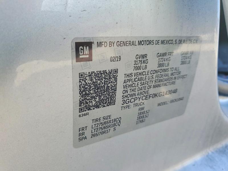 Продажа на аукционе авто 2019 Chevrolet Silverado, vin: 3GCPYCEF0KG143048, номер лота: 53961866