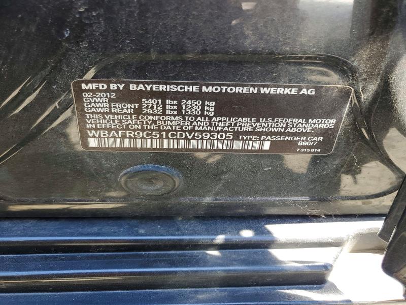 Продаж на аукціоні авто 2012 Bmw 550, vin: WBAFR9C51CDV59305, номер лоту: 54754386