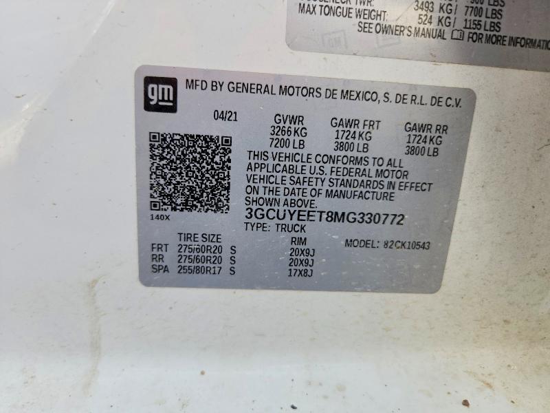 52054166 :رقم المزاد ، 3GCUYEET8MG330772 vin ، 2021 Chevrolet Silverado مزاد بيع