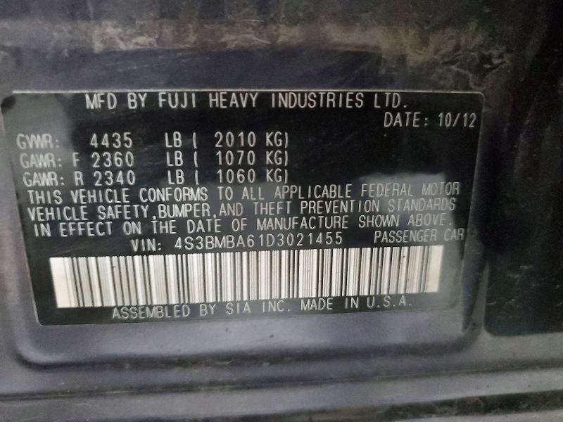 52672596 :رقم المزاد ، 4S3BMBA61D3021455 vin ، 2013 Subaru Legacy مزاد بيع