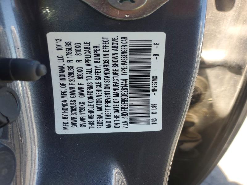 53967966 :رقم المزاد ، 19XFB2F99DE281444 vin ، 2013 Honda Civic مزاد بيع