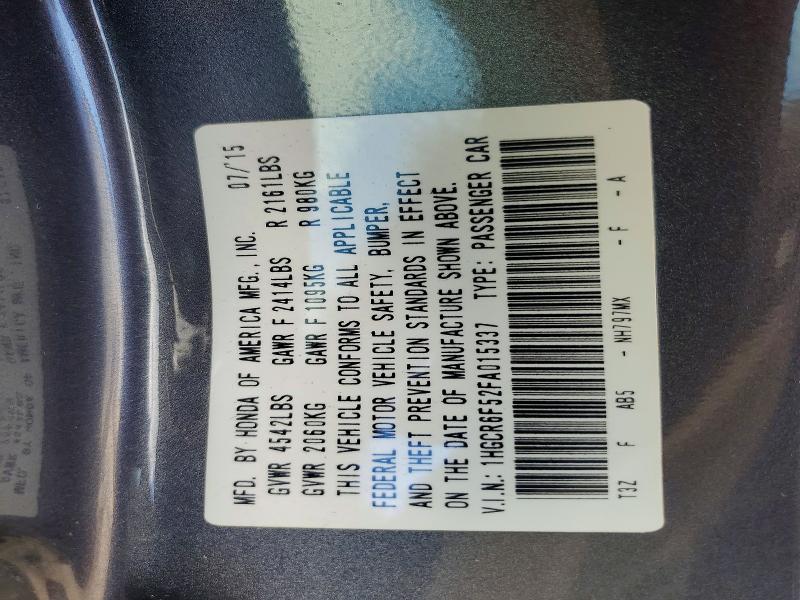 Auction sale of the 2015 Honda Accord, vin: 1HGCR6F52FA015337, lot number: 49036256