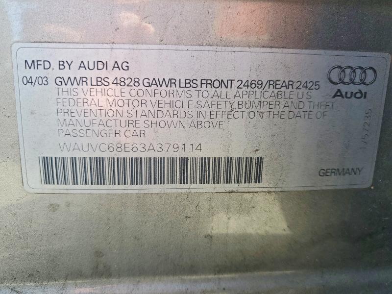 Продажа на аукционе авто 2003 Audi A4, vin: WAUVC68E63A379114, номер лота: 54711696