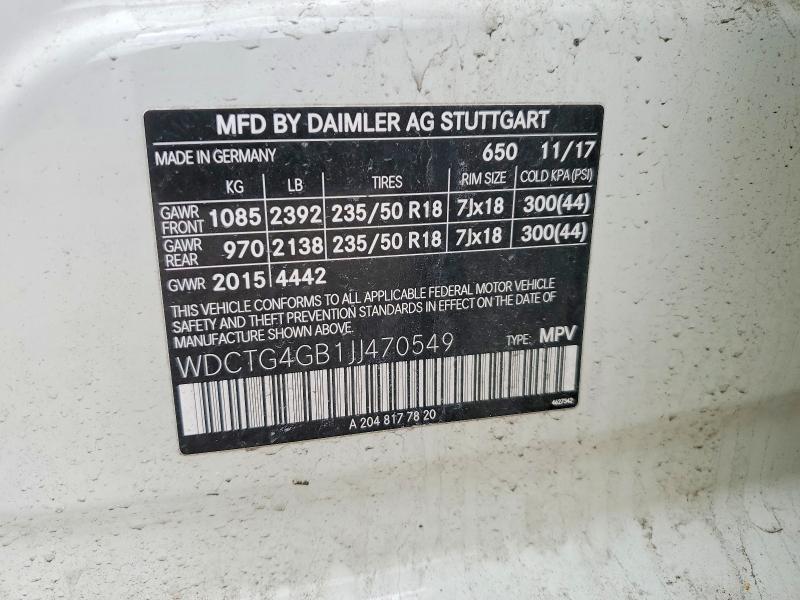 52078626 :رقم المزاد ، WDCTG4GB1JJ470549 vin ، 2018 Mercedes-benz Gla مزاد بيع