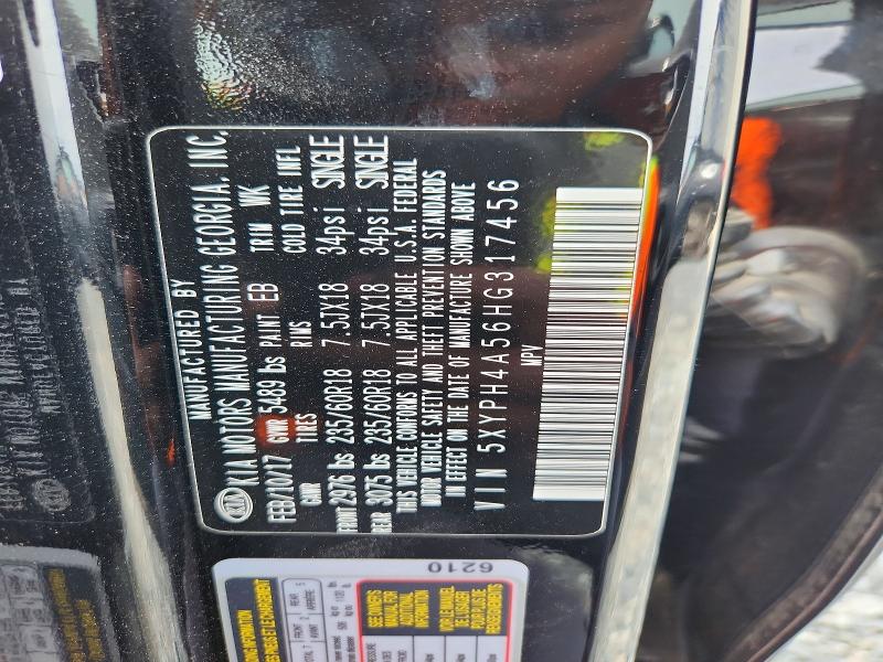 52719706 :رقم المزاد ، 5XYPH4A56HG317456 vin ، 2017 Kia Sorento مزاد بيع