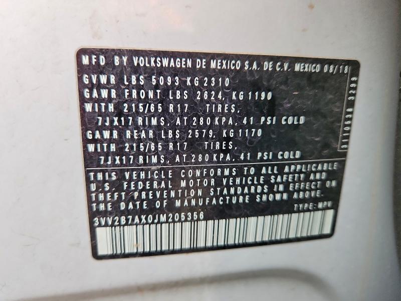 Продажа на аукционе авто 2018 Volkswagen Tiguan, vin: 3VV2B7AX0JM205356, номер лота: 54273136