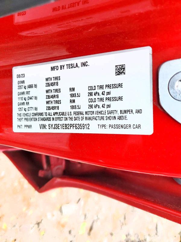 Продаж на аукціоні авто 2023 Tesla Model 3, vin: 5YJ3E1EB2PF635912, номер лоту: 53249676