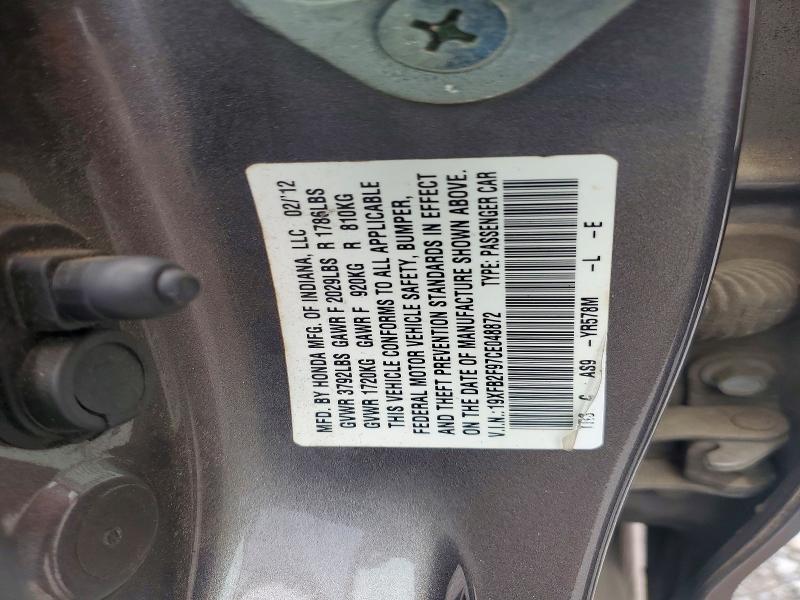 Продаж на аукціоні авто 2012 Honda Civic, vin: 19XFB2F97CE048872, номер лоту: 55091716