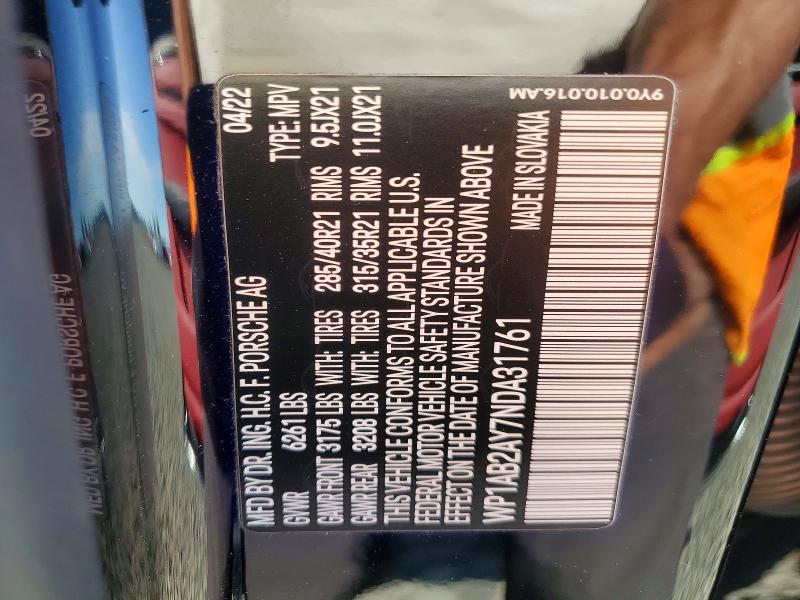 54296316 :رقم المزاد ، WP1AB2AY7NDA31761 vin ، 2022 Porsche Cayenne مزاد بيع