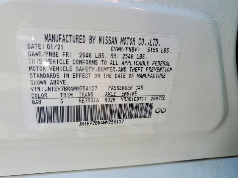 2021 Infiniti Q50 მანქანა იყიდება აუქციონზე, vin: JN1EV7BR4MM754127, აუქციონის ნომერი: 53218696