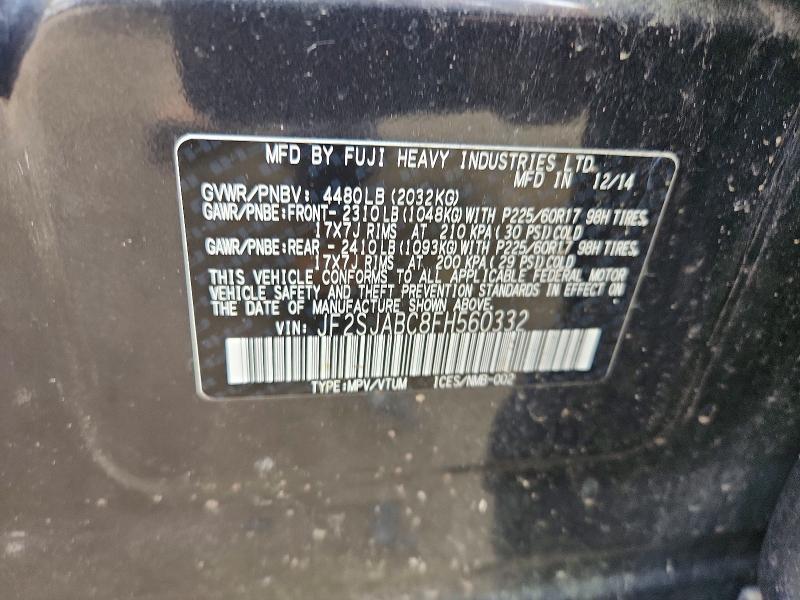 Продаж на аукціоні авто 2015 Subaru Forester, vin: JF2SJABC8FH560332, номер лоту: 53648486