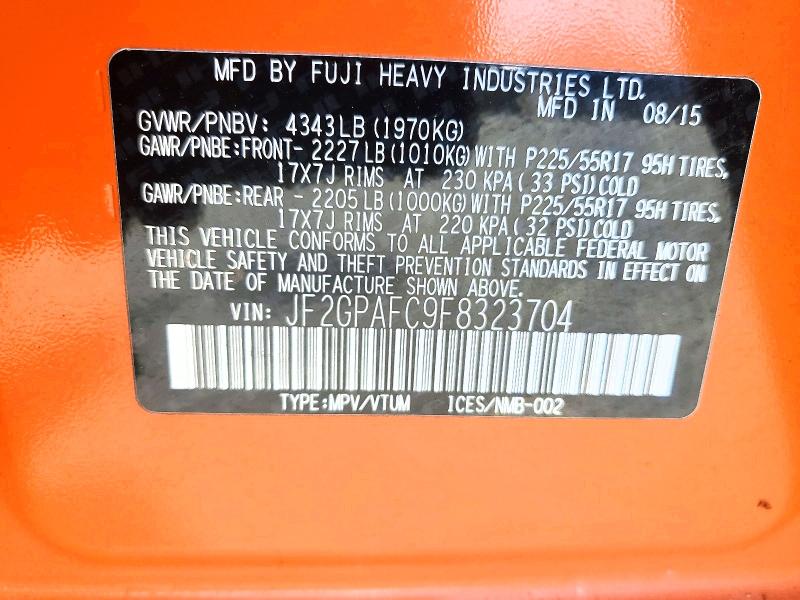 Продажа на аукционе авто 2015 Subaru Xv Crosstrek, vin: JF2GPAFC9F8323704, номер лота: 52926976
