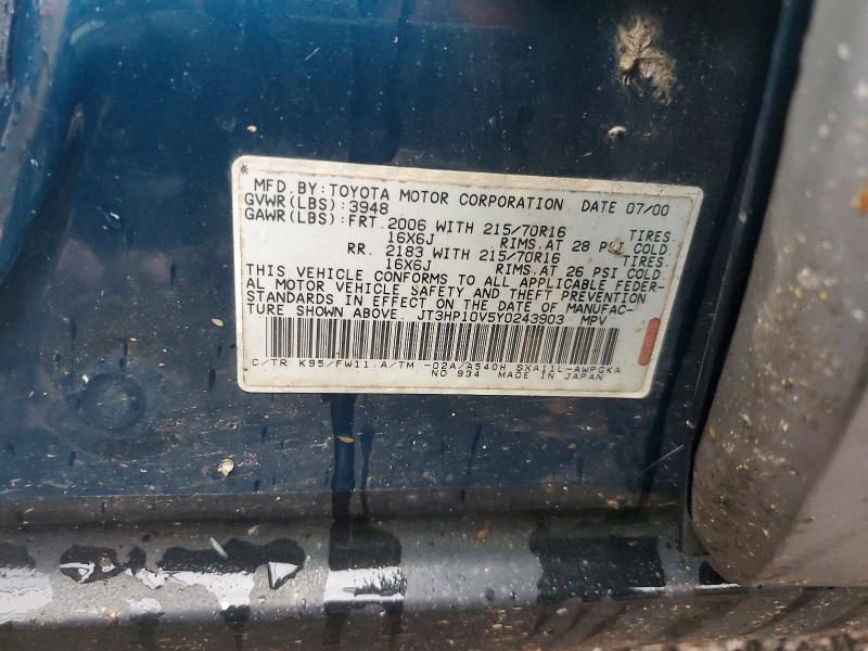 54817536 :رقم المزاد ، JT3HP10V5Y0243903 vin ، 2000 Toyota Rav4 مزاد بيع