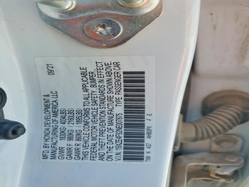 53475386 :رقم المزاد ، 19XZE4F92NE007875 vin ، 2022 Honda Insight مزاد بيع