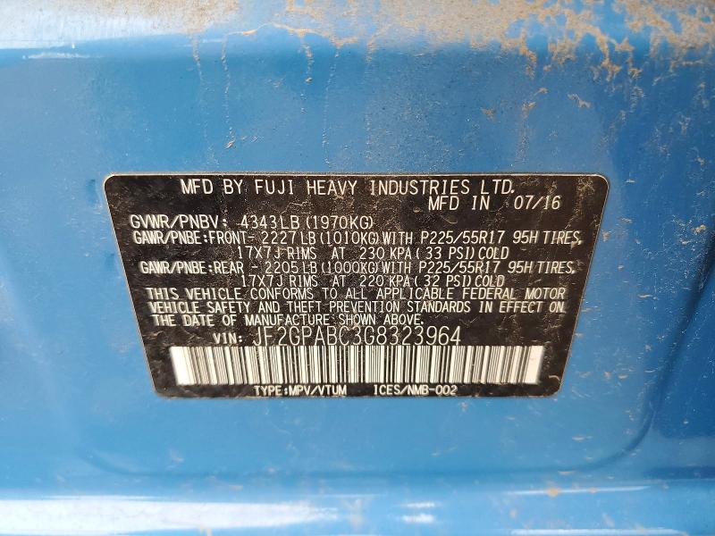 52325536 :رقم المزاد ، JF2GPABC3G8323964 vin ، 2016 Subaru Crosstrek مزاد بيع