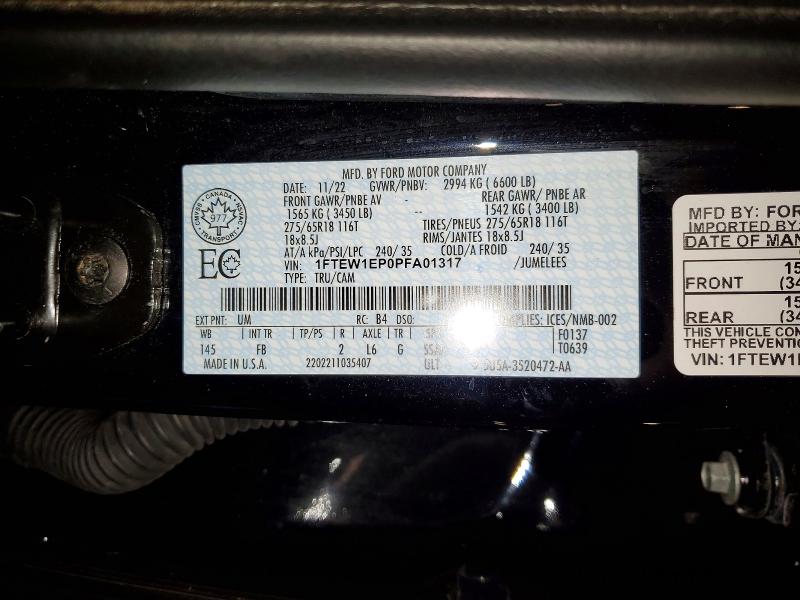 Aukcja sprzedaży 2023 Ford F150, vin: 1FTEW1EP0PFA01317, numer aukcji: 54811066