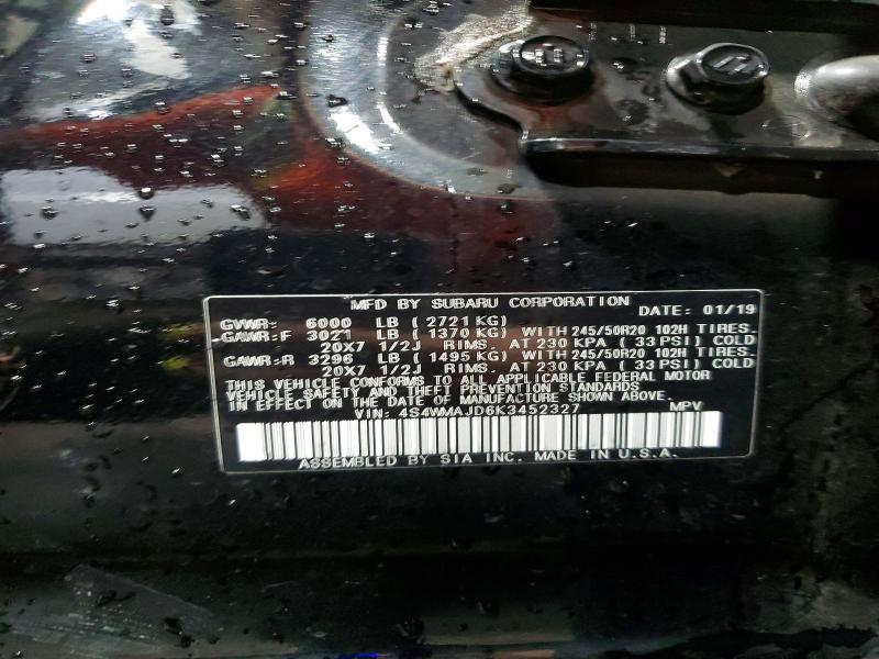 2019 Subaru Ascent მანქანა იყიდება აუქციონზე, vin: 4S4WMAJD6K3452327, აუქციონის ნომერი: 53624206