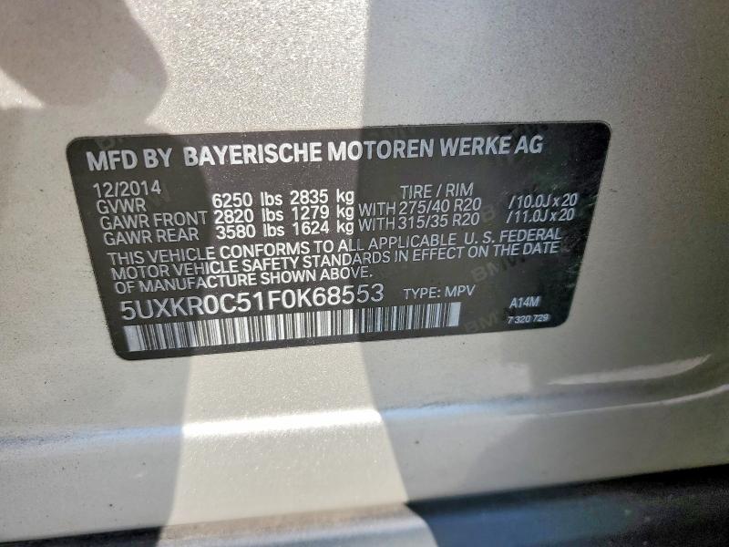54062136 :رقم المزاد ، 5UXKR0C51F0K68553 vin ، 2015 Bmw X5 مزاد بيع