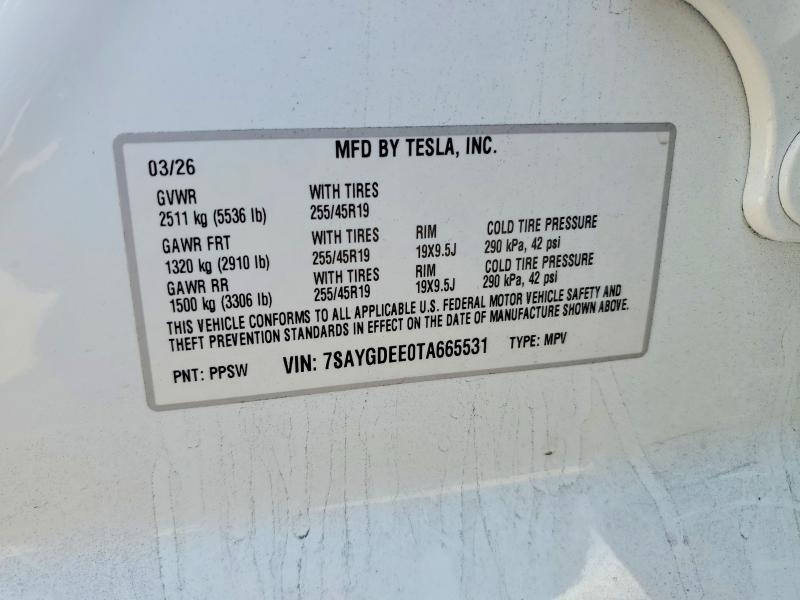 54480276 :رقم المزاد ، 7SAYGDEE0TA665531 vin ، 2026 Tesla Model Y مزاد بيع