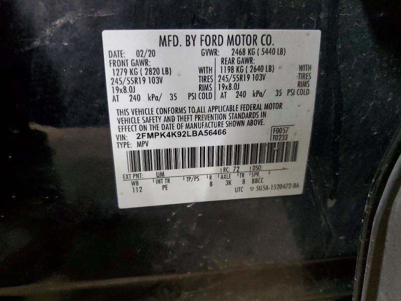 2020 Ford Edge მანქანა იყიდება აუქციონზე, vin: 2FMPK4K92LBA56466, აუქციონის ნომერი: 52486686