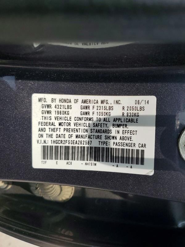 53379216 :رقم المزاد ، 1HGCR2F50EA262587 vin ، 2014 Honda Accord مزاد بيع