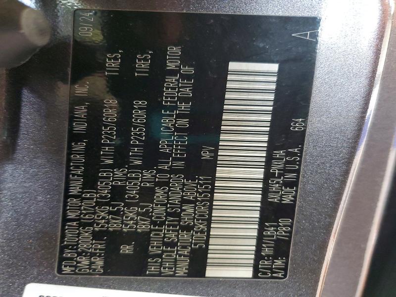 Aukcja sprzedaży 2024 Toyota Sienna, vin: 5TDESKFC0RS151511, numer aukcji: 51850096