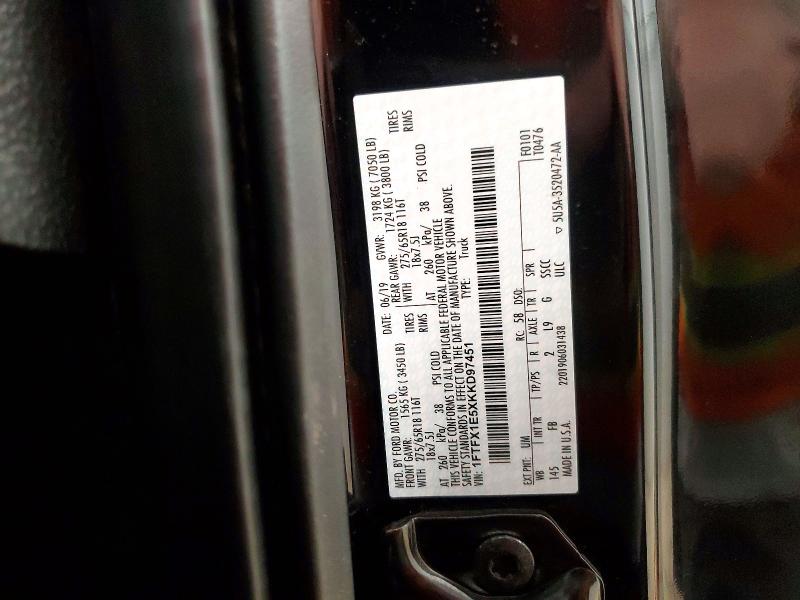 2019 Ford F150 მანქანა იყიდება აუქციონზე, vin: 1FTFX1E5XKKD97451, აუქციონის ნომერი: 54989896