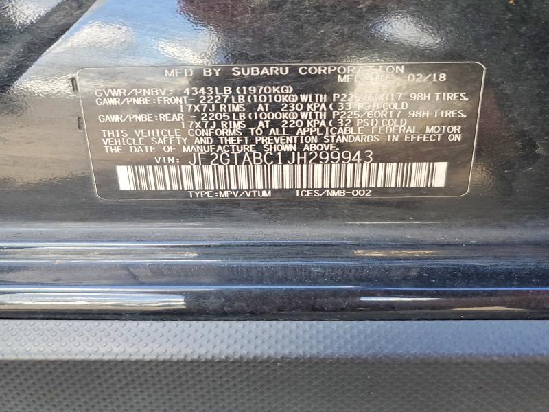 54428836 :رقم المزاد ، JF2GTABC1JH299943 vin ، 2018 Subaru Crosstrek مزاد بيع