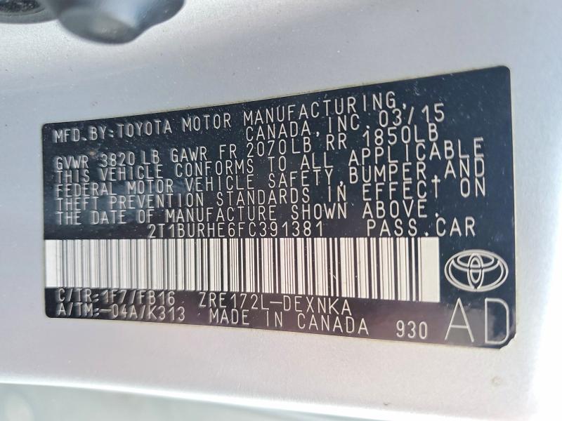 Продажа на аукционе авто 2015 Toyota Corolla, vin: 2T1BURHE6FC391381, номер лота: 54274396