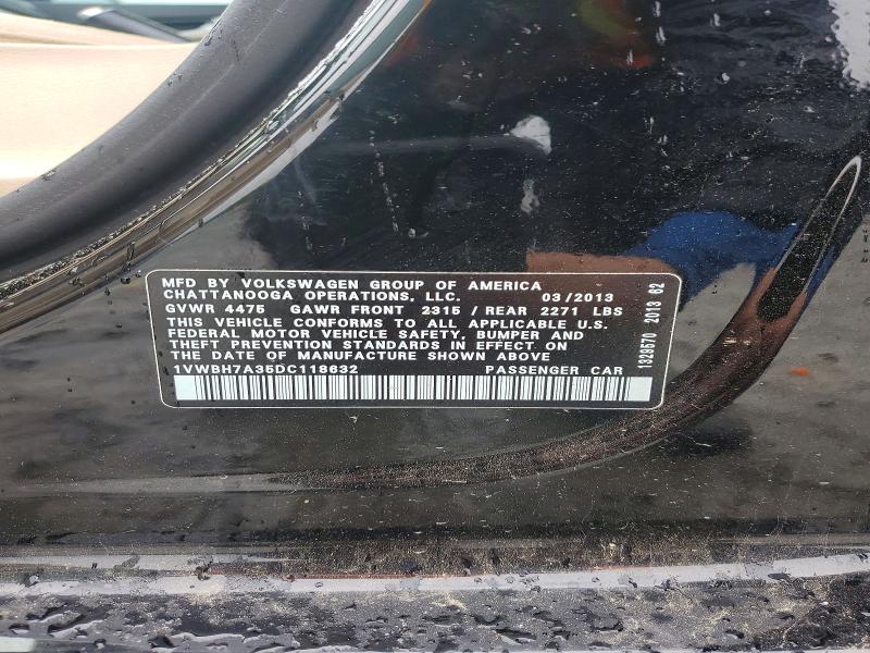 2013 Volkswagen Passat მანქანა იყიდება აუქციონზე, vin: 1VWBH7A35DC118632, აუქციონის ნომერი: 52432636