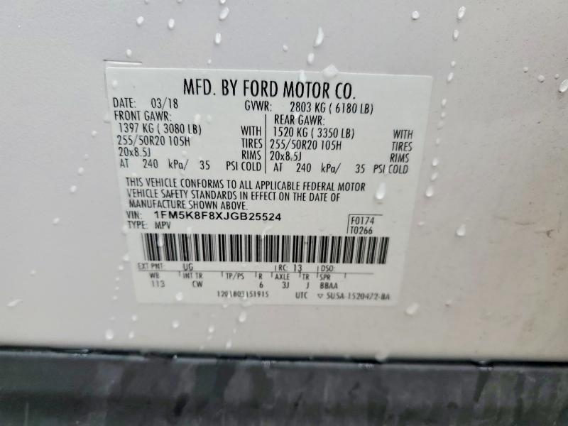 2018 Ford Explorer მანქანა იყიდება აუქციონზე, vin: 1FM5K8F8XJGB25524, აუქციონის ნომერი: 51338306
