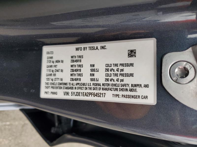 Продаж на аукціоні авто 2023 Tesla Model 3, vin: 5YJ3E1EA2PF645217, номер лоту: 52266196