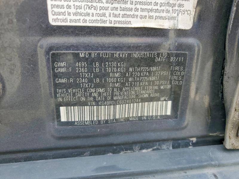 51913836 :رقم المزاد ، 4S4BRDLC6B2401244 vin ، 2011 Subaru Outback مزاد بيع