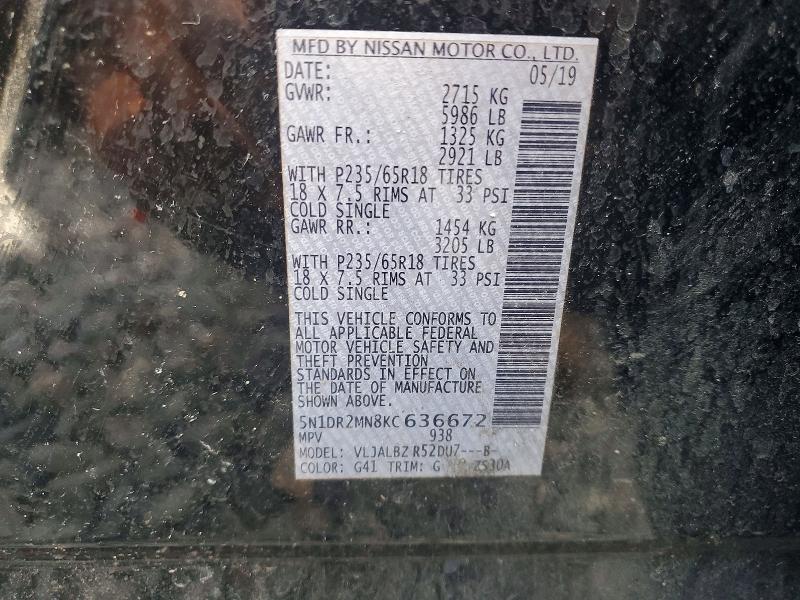 54118596 :رقم المزاد ، 5N1DR2MN8KC636672 vin ، 2019 Nissan Pathfinder مزاد بيع