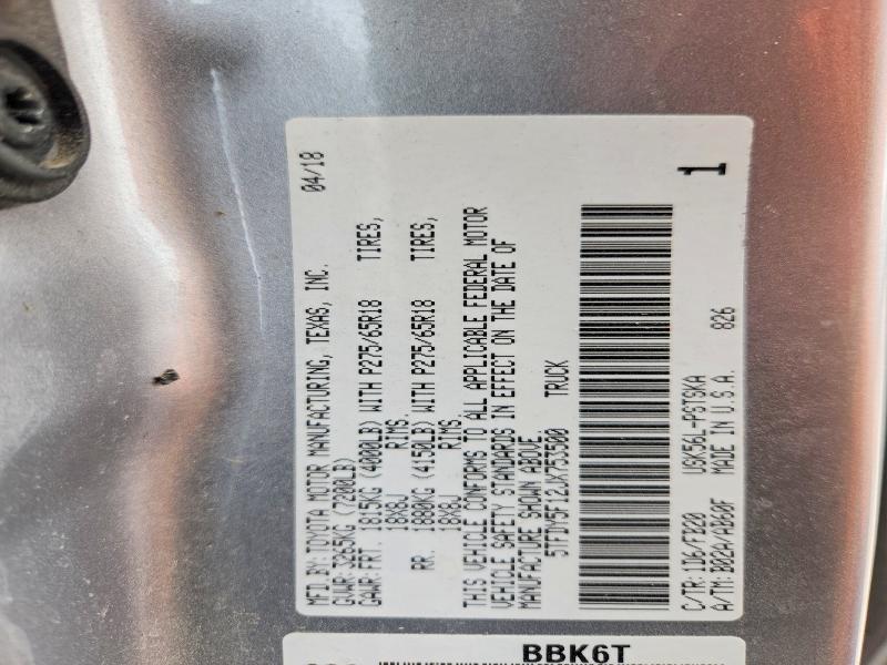 Aukcja sprzedaży 2018 Toyota Tundra, vin: 5TFDY5F12JX753500, numer aukcji: 51637576
