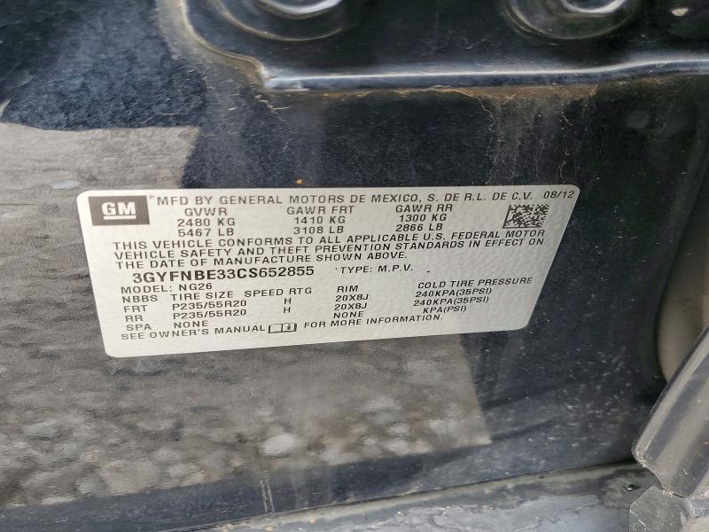 Aukcja sprzedaży 2012 Cadillac Srx, vin: 3GYFNBE33CS652855, numer aukcji: 54462406