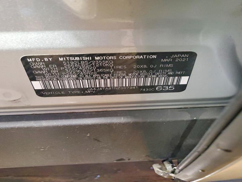 Продаж на аукціоні авто 2022 Mitsubishi Outlander, vin: JA4J4TA81NZ007941, номер лоту: 54459666