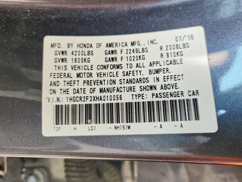 2017 Honda Accord მანქანა იყიდება აუქციონზე, vin: 1HGCR2F3XHA010056, აუქციონის ნომერი: 54490196