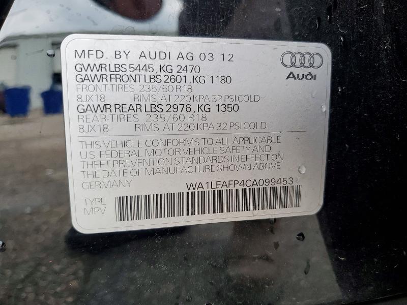 2012 Audi Q5 მანქანა იყიდება აუქციონზე, vin: WA1LFAFP4CA099453, აუქციონის ნომერი: 50481206
