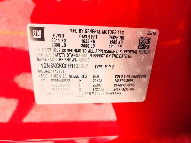Продаж на аукціоні авто 2015 Chevrolet Tahoe, vin: 1GNSKCKC0FR133347, номер лоту: 53186806