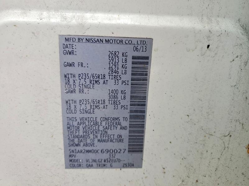 53398416 :رقم المزاد ، 5N1AR2MM0DC690027 vin ، 2013 Nissan Pathfinder مزاد بيع