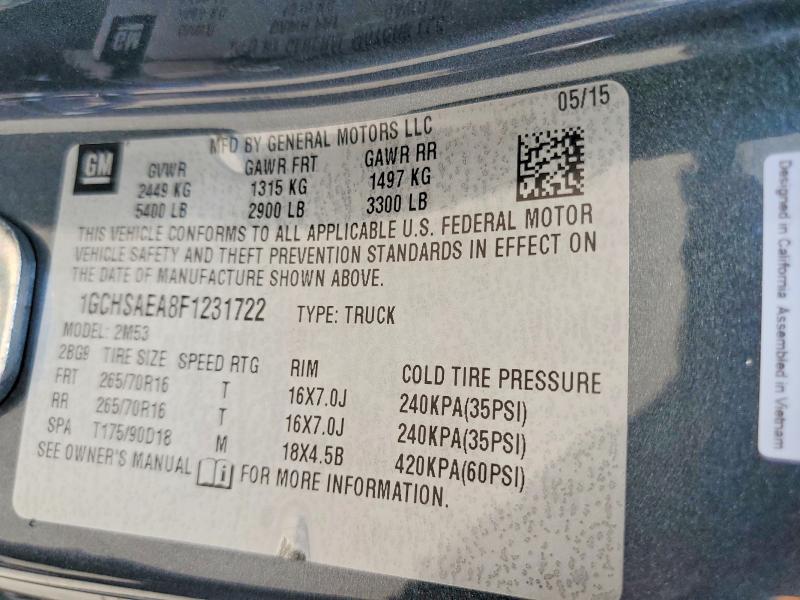 54472946 :رقم المزاد ، 1GCHSAEA8F1231722 vin ، 2015 Chevrolet Colorado مزاد بيع