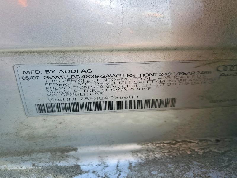 Продаж на аукціоні авто 2008 Audi A4, vin: WAUDF78E88A055680, номер лоту: 54008686