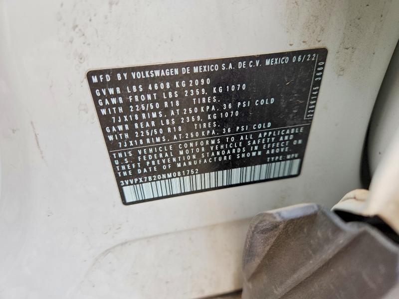 54130586 :رقم المزاد ، 3VVPX7B20NM081752 vin ، 2022 Volkswagen Taos مزاد بيع