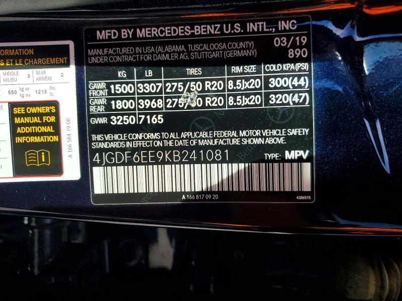 Продаж на аукціоні авто 2019 Mercedes-benz Gls, vin: 4JGDF6EE9KB241081, номер лоту: 53635746
