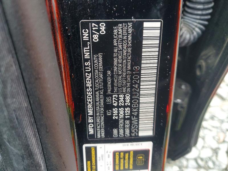 Aukcja sprzedaży 2018 Mercedes-benz C, vin: 55SWF4KB0JU242013, numer aukcji: 52911436