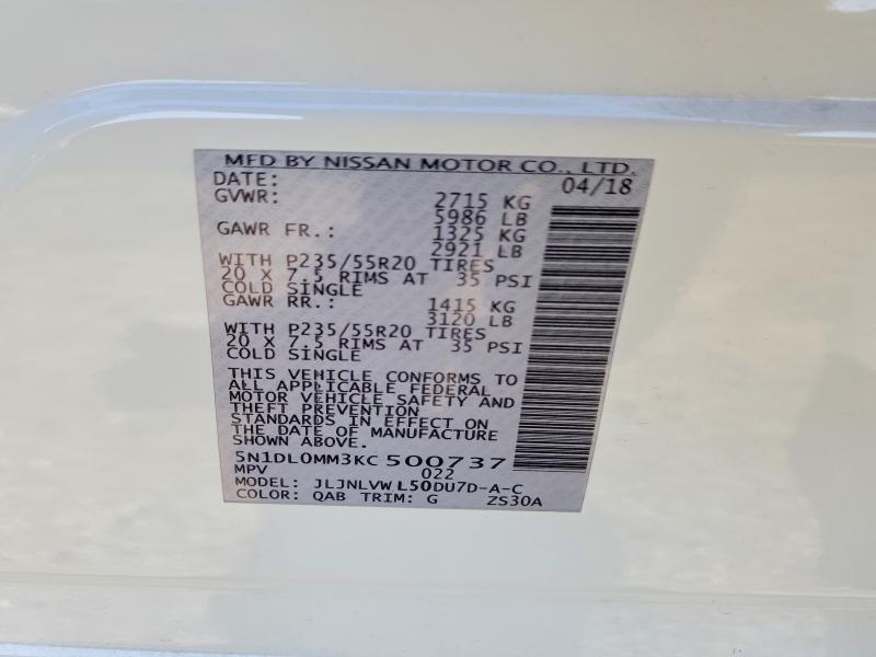 2019 Infiniti Qx60 მანქანა იყიდება აუქციონზე, vin: 5N1DL0MM3KC500737, აუქციონის ნომერი: 52529016