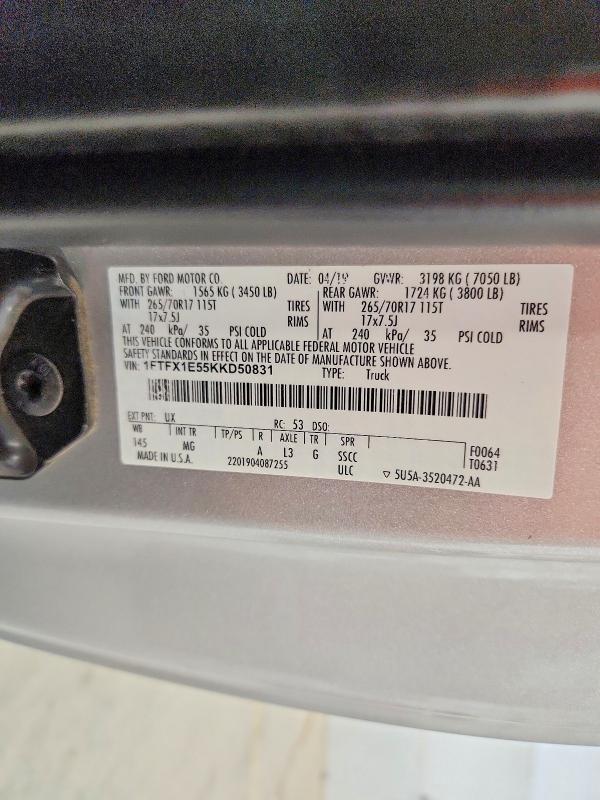 Aukcja sprzedaży 2019 Ford F150, vin: 1FTFX1E55KKD50831, numer aukcji: 54858986