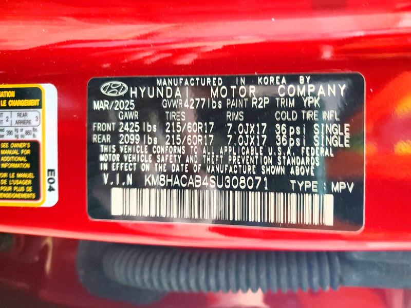 54320516 :رقم المزاد ، KM8HACAB4SU308071 vin ، 2025 Hyundai Kona مزاد بيع
