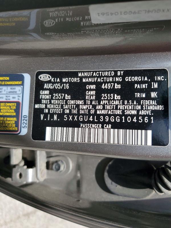 Продаж на аукціоні авто 2016 Kia Optima, vin: 5XXGU4L39GG104561, номер лоту: 53171116